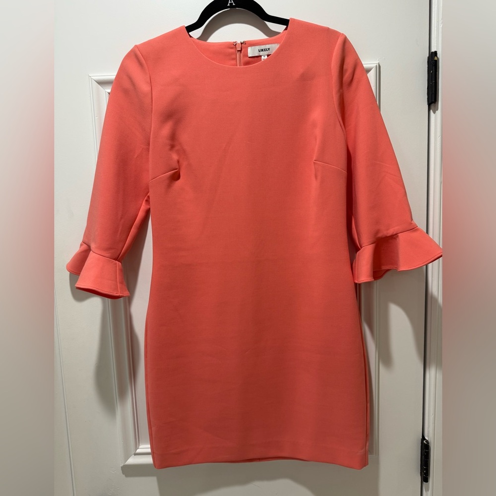 Likely Coral Long Sleeve Dress with Ruffle Detail